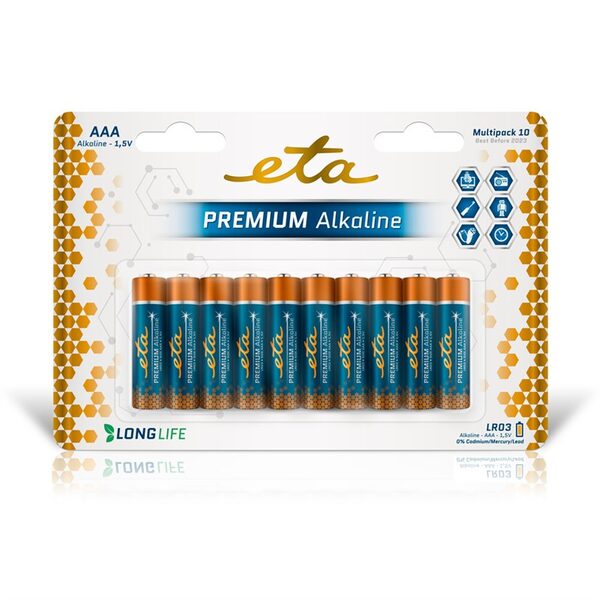 Bateria alkaliczna ETA PREMIUM ALKALINE AAA, LR03, blistr 10szt.