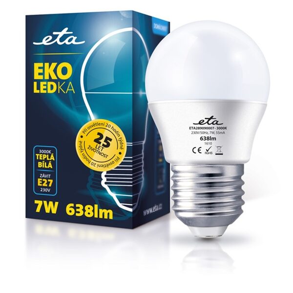 Żarówka LED ETA EKO LED mini globe, 7W, E27, biała ciepła