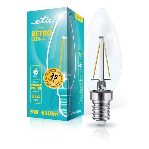 Żarówka LED ETA RETRO LEDka svíčka filiament 5W, E14, biała ciepła