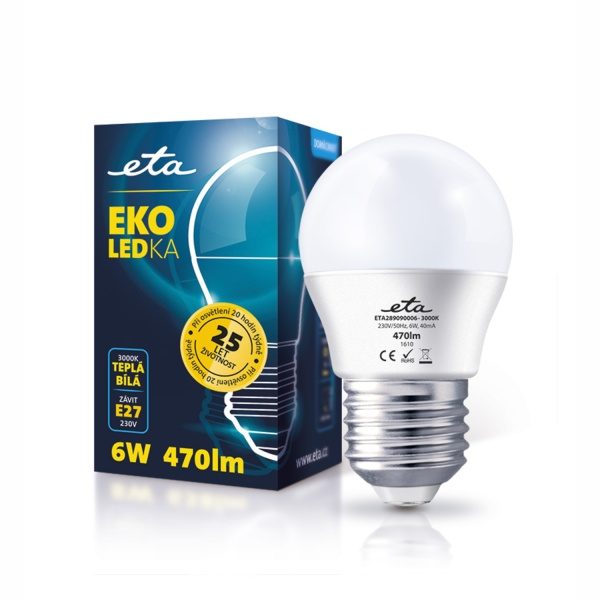 Żarówka LED ETA EKO LED mini globe, 6W, E27, biała ciepła