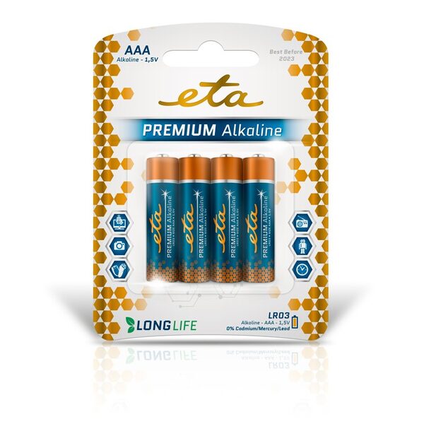 Bateria alkaliczna ETA PREMIUM ALKALINE AAA, LR03, blistr 4szt.