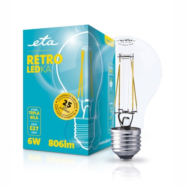 Żarówka LED ETA RETRO Klasyczna LED, 6W, E27, biała ciepła