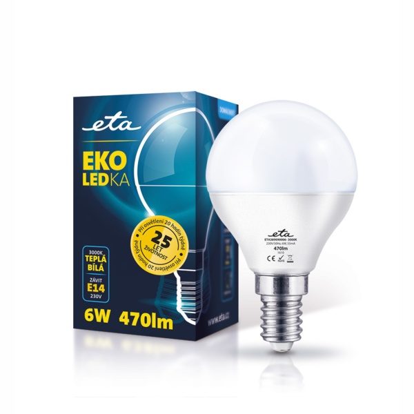 Żarówka LED ETA EKO LED mini globe, 6W, E14, biała ciepła