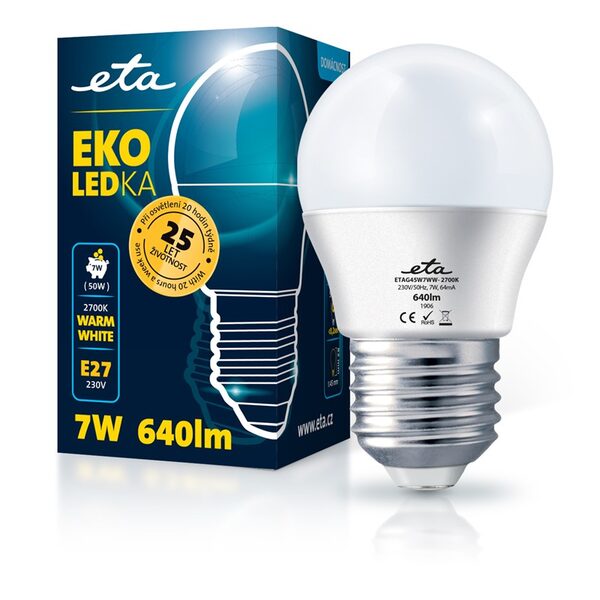 Żarówka LED ETA EKO LEDka mini globe 7W, E27, biała ciepła