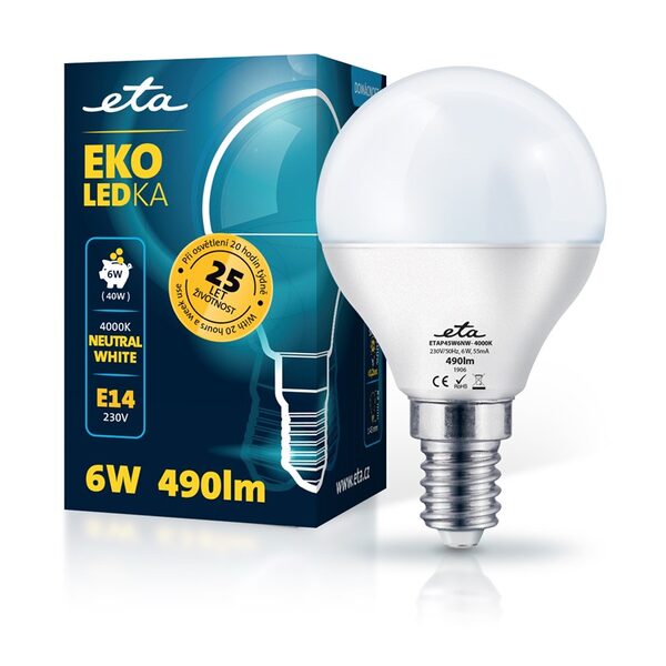 Żarówka LED ETA EKO LEDka mini globe 6W, E14, neutrální bílá