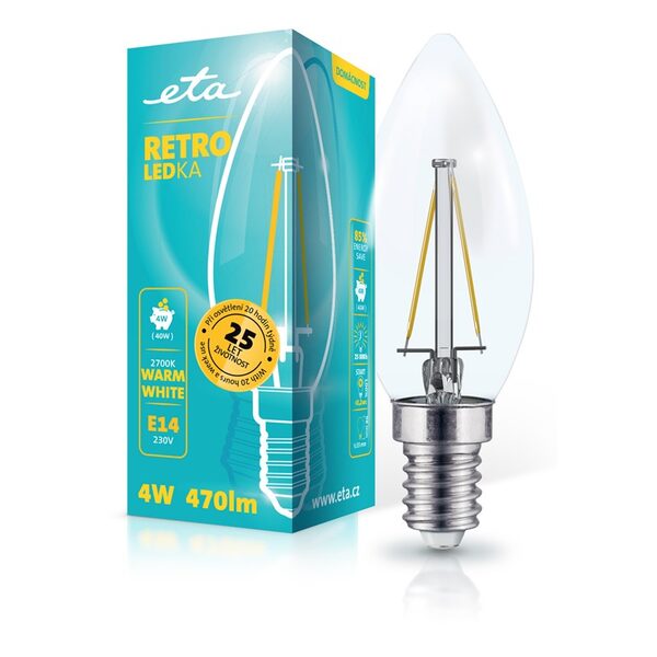 Żarówka LED ETA RETRO LEDka svíčka filiament 4W, E14, biała ciepła